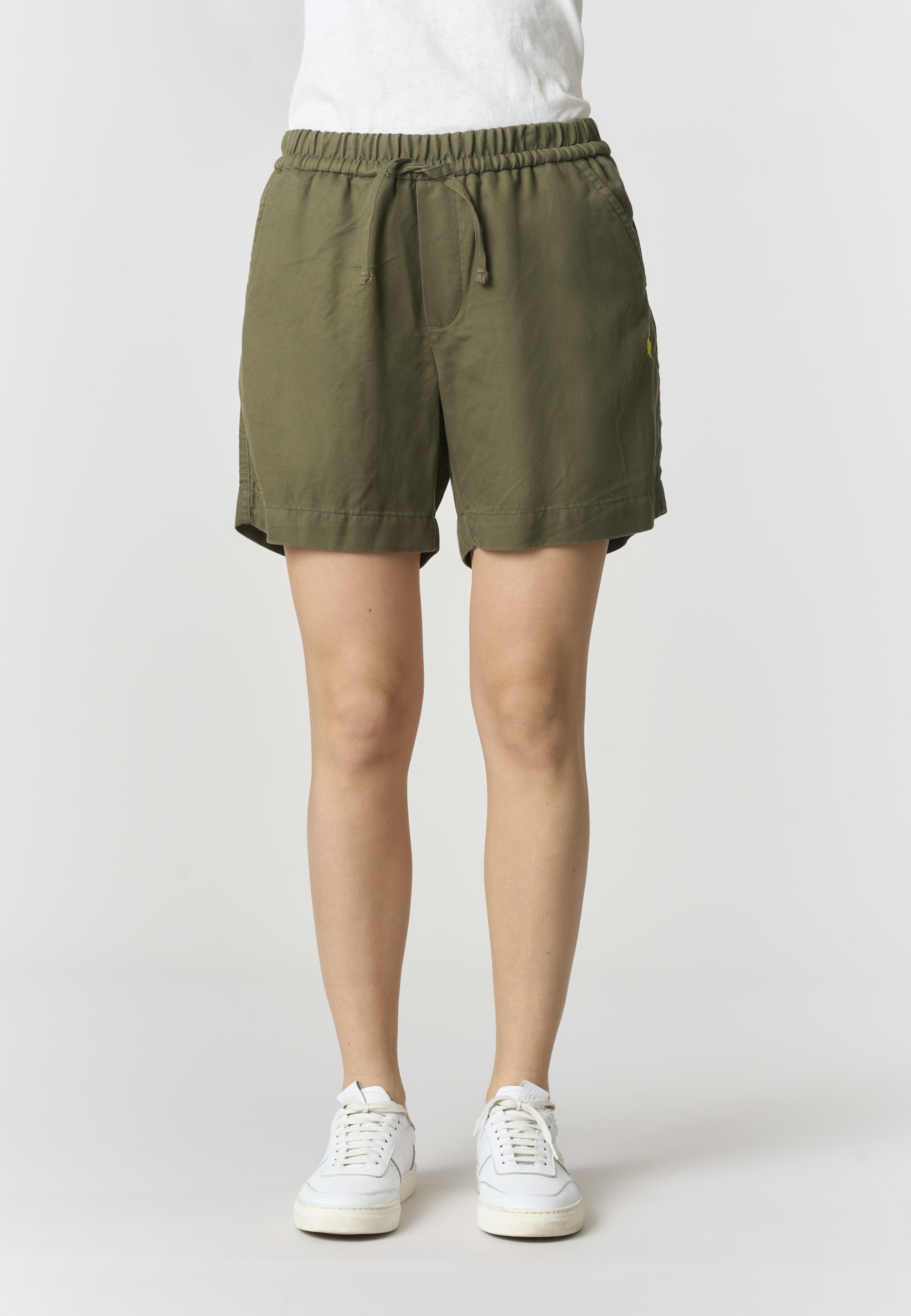 Pantalone corto in misto lyocell e cotone da donna con vita elasticizzata e coulisse