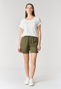 Pantalone corto in misto lyocell e cotone da donna con vita elasticizzata e coulisse