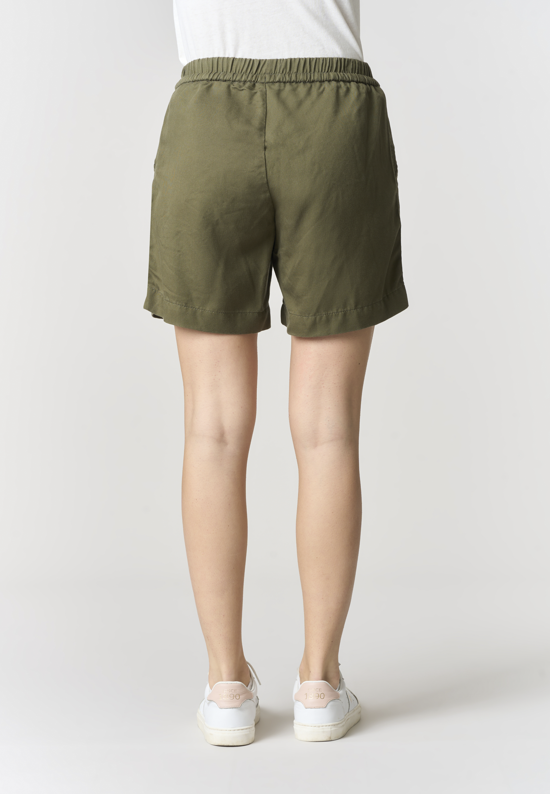Pantalone corto in misto lyocell e cotone da donna con vita elasticizzata e coulisse