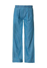 Pantalone denim da donna con elastico in vita e gamba ampia