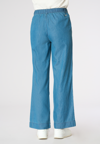 Pantalone denim da donna con elastico in vita e gamba ampia