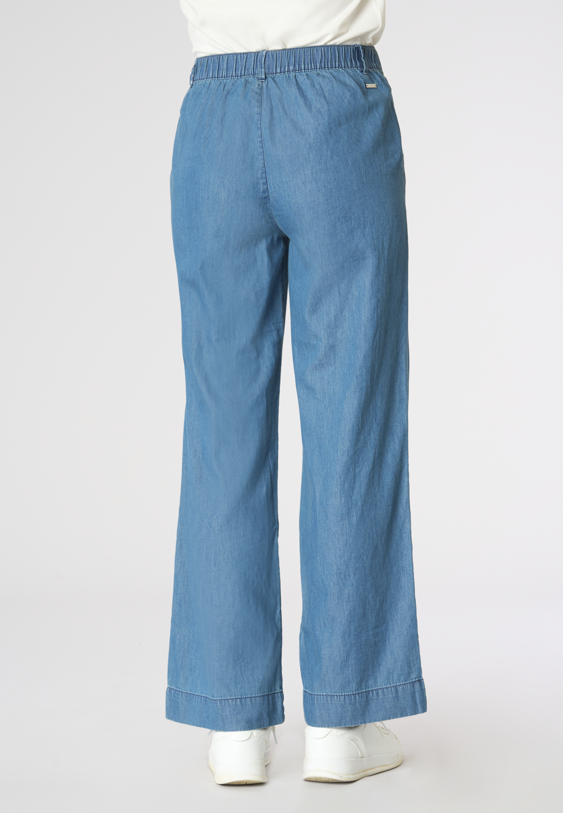 Pantalone denim da donna con elastico in vita e gamba ampia