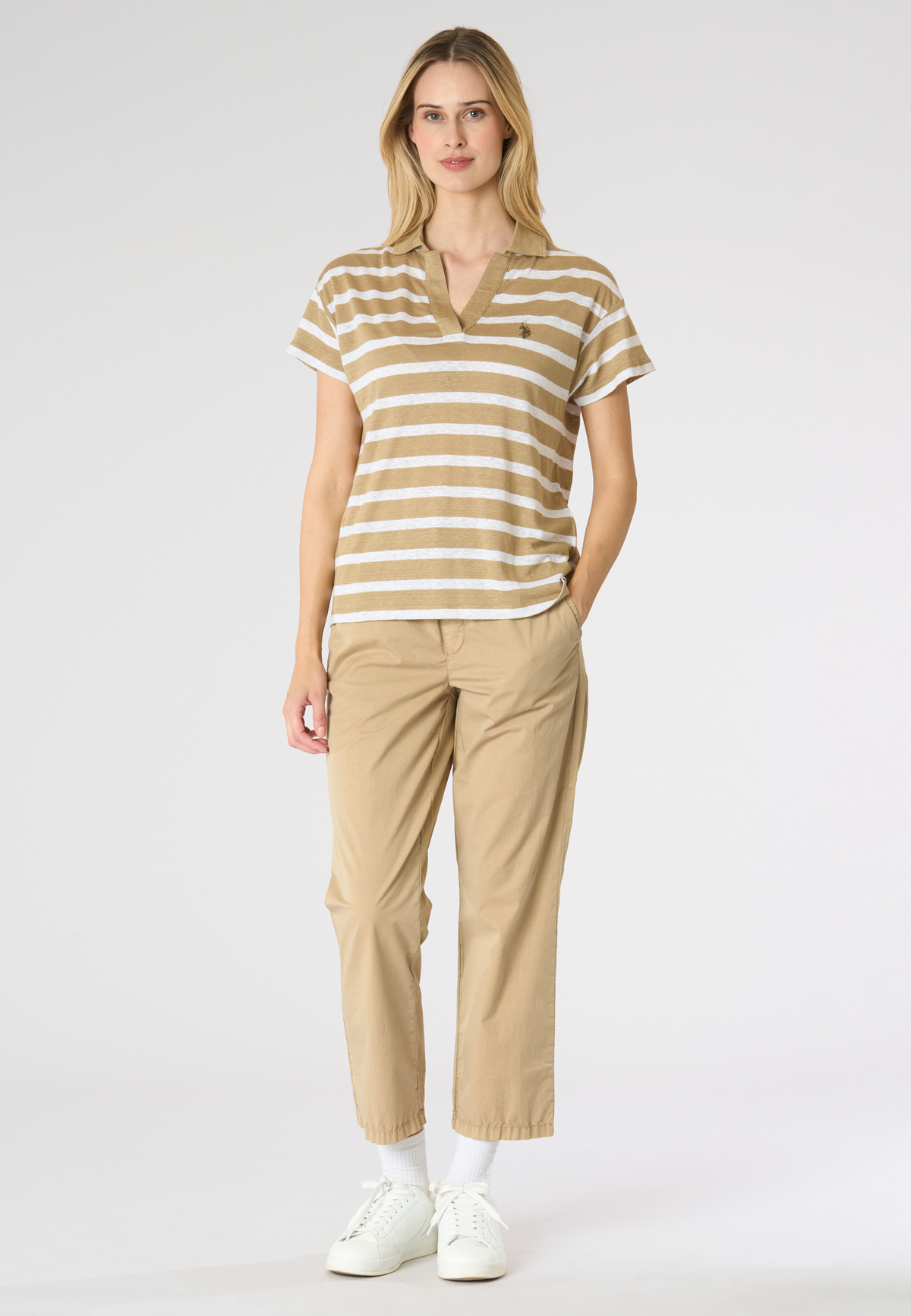 Pantalone chino da donna in cotone con coulisse regolabile