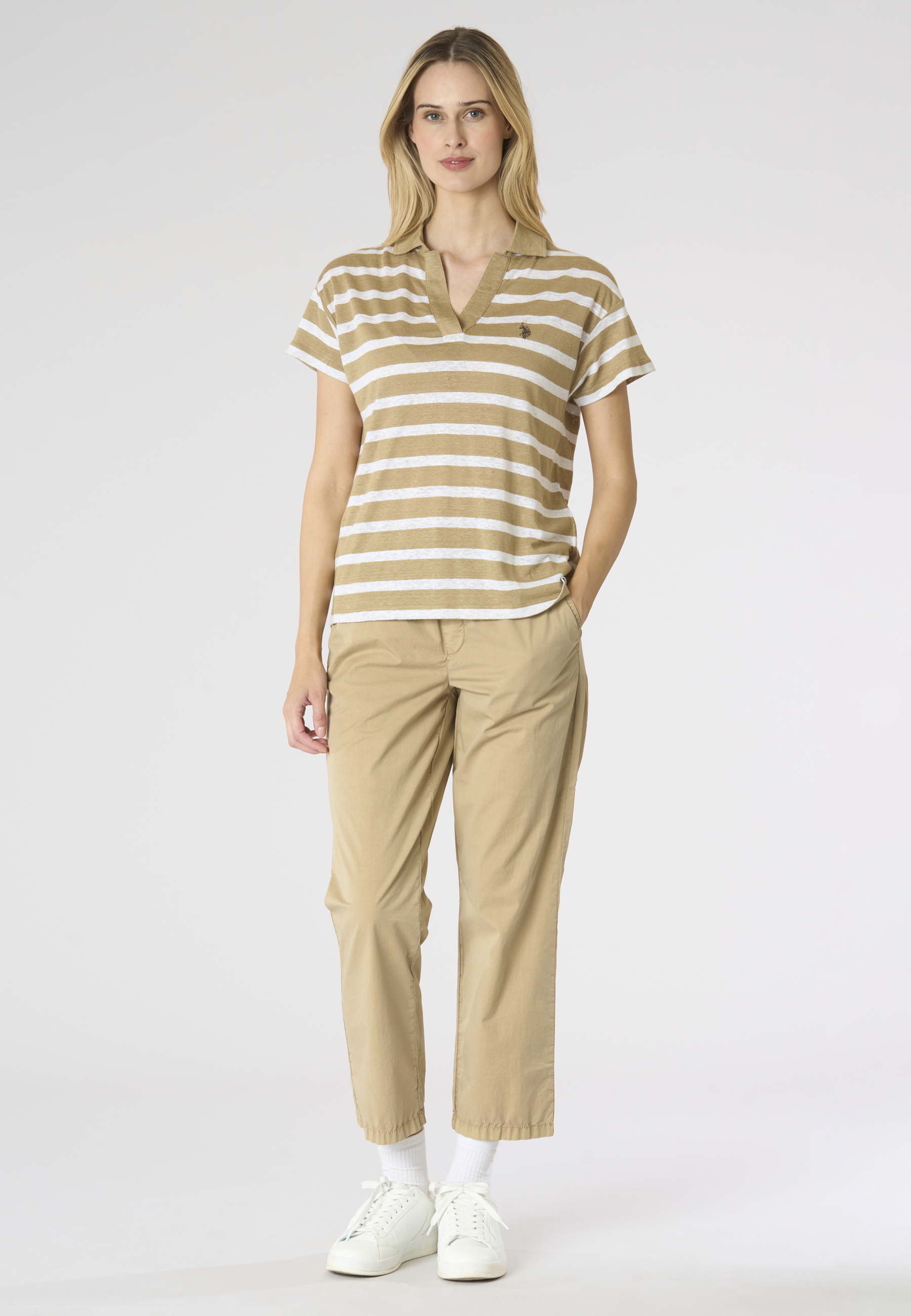 Pantalone chino da donna in cotone con coulisse regolabile