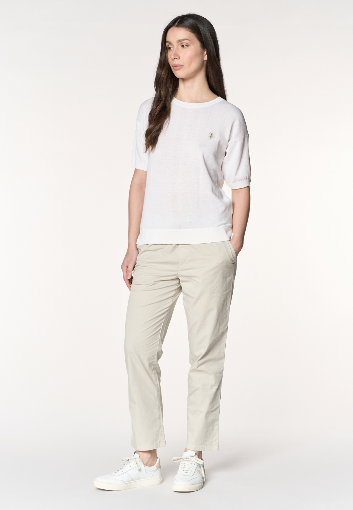 Pantalone chino da donna in cotone con coulisse regolabile
