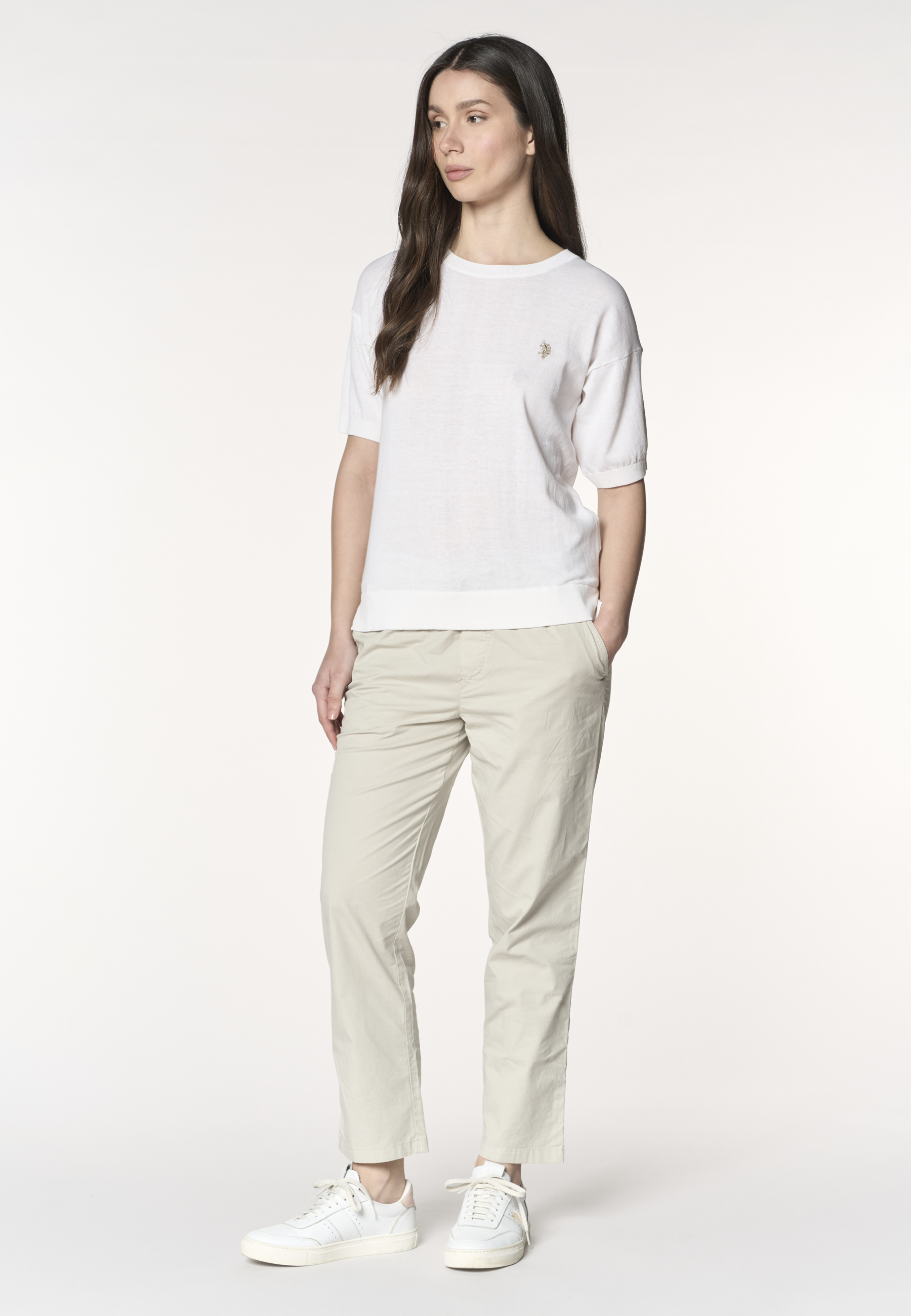 Pantalone chino da donna in cotone con coulisse regolabile