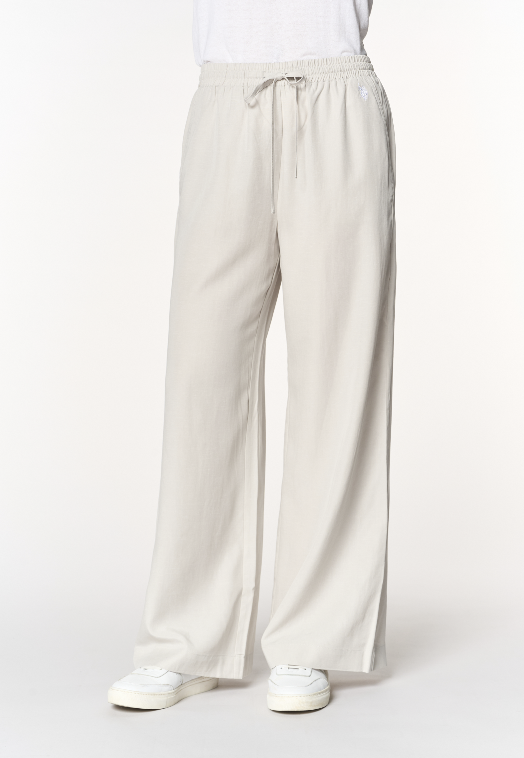 Pantaloni da donna in lyocell e lino con coulisse regolabile e gamba ampia