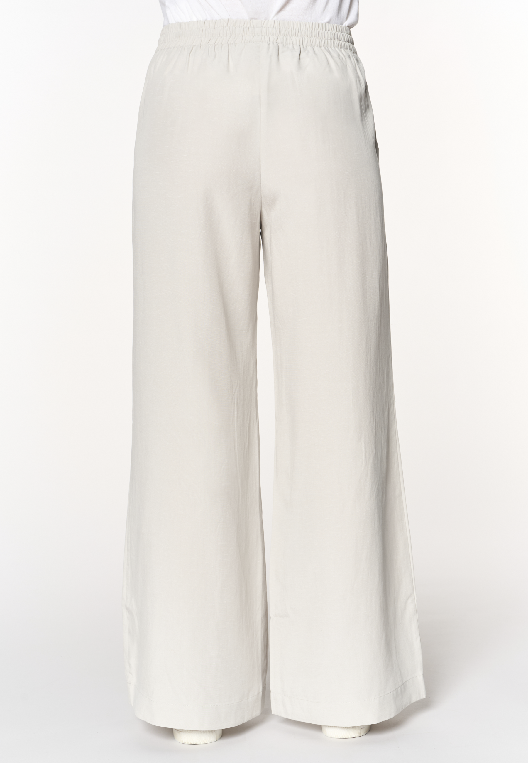 Pantaloni da donna in lyocell e lino con coulisse regolabile e gamba ampia