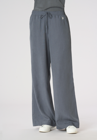 Pantaloni da donna in lyocell e lino con coulisse regolabile e gamba ampia