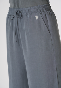 Pantaloni da donna in lyocell e lino con coulisse regolabile e gamba ampia