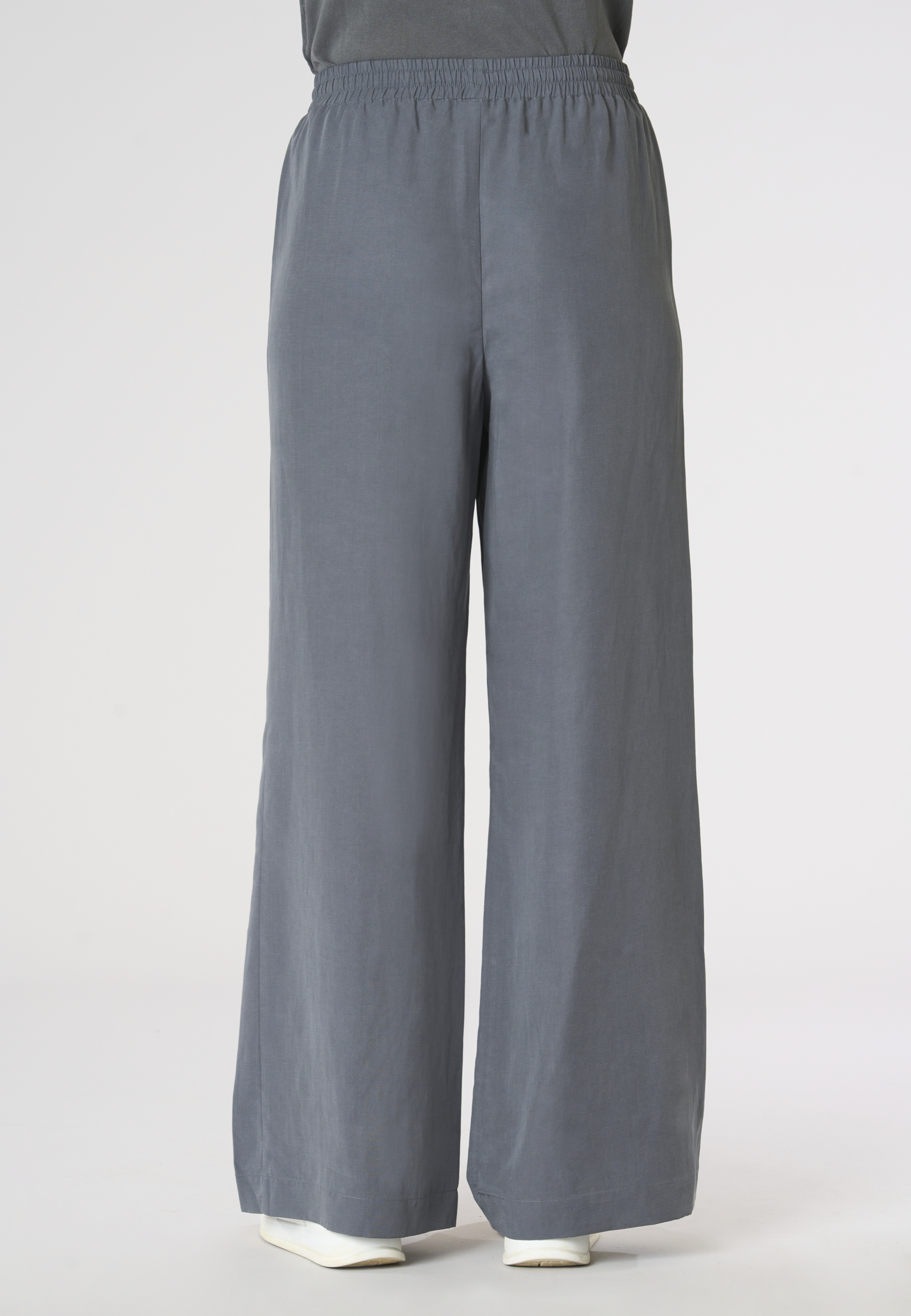 Pantaloni da donna in lyocell e lino con coulisse regolabile e gamba ampia