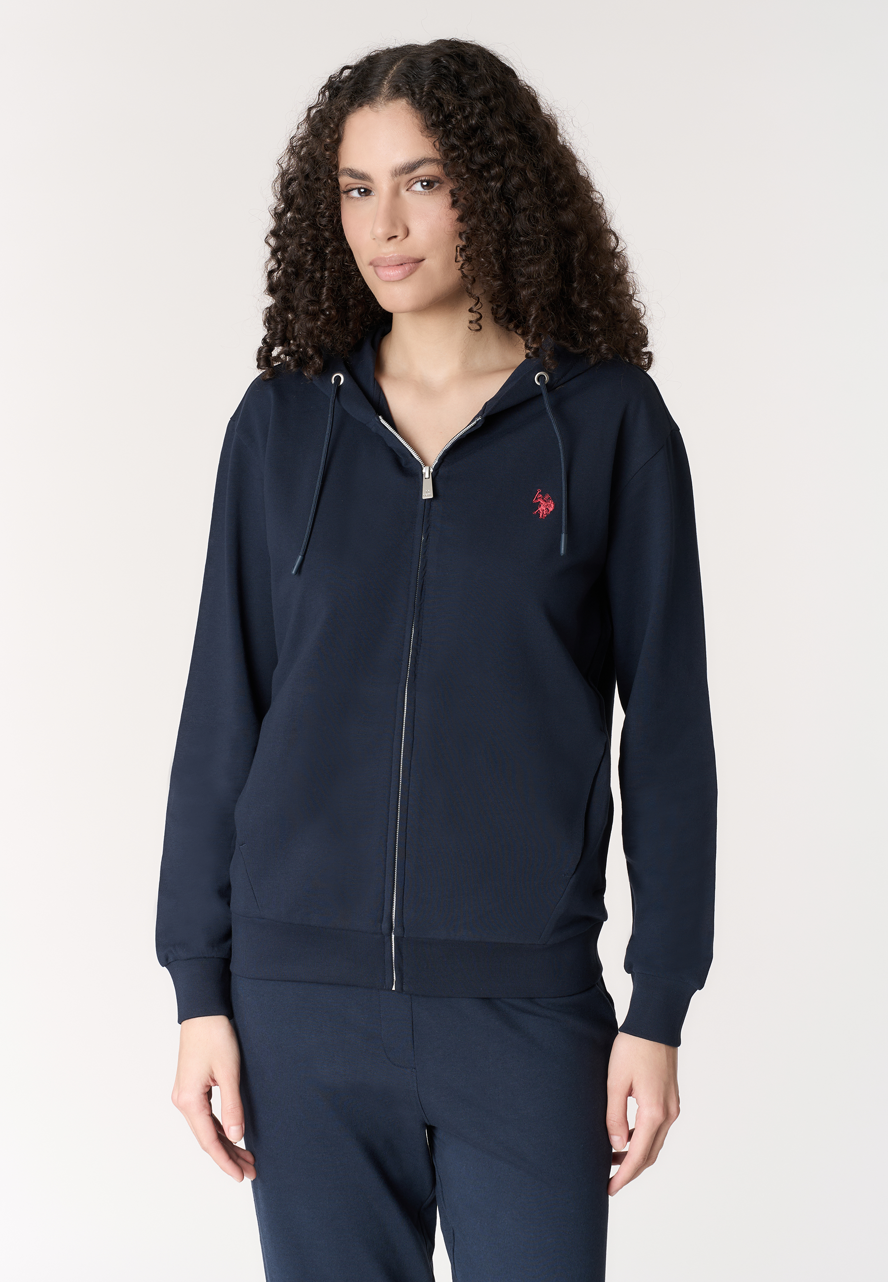 Felpa da donna in cotone con cappuccio e chiusura full zip