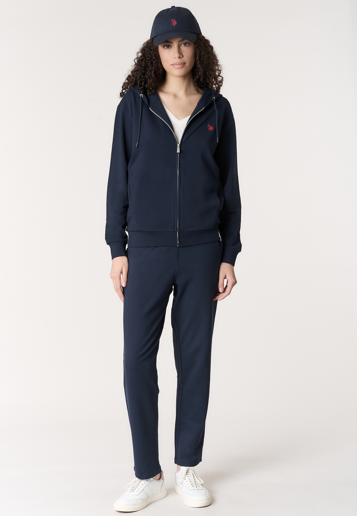 Felpa da donna in cotone con cappuccio e chiusura full zip
