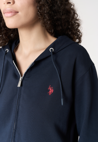 Felpa da donna in cotone con cappuccio e chiusura full zip