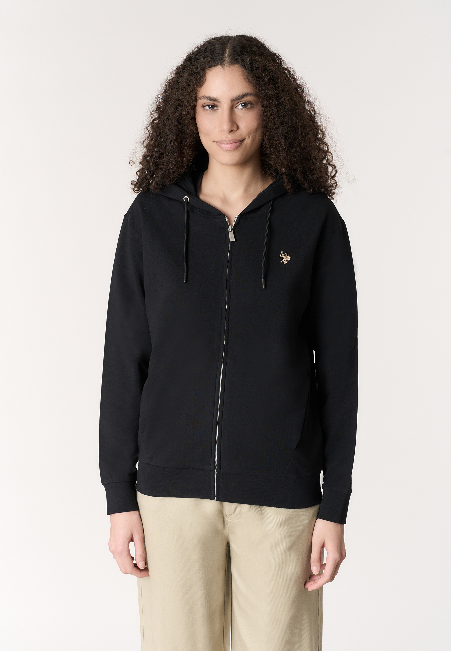 Felpa da donna in cotone con cappuccio e chiusura full zip