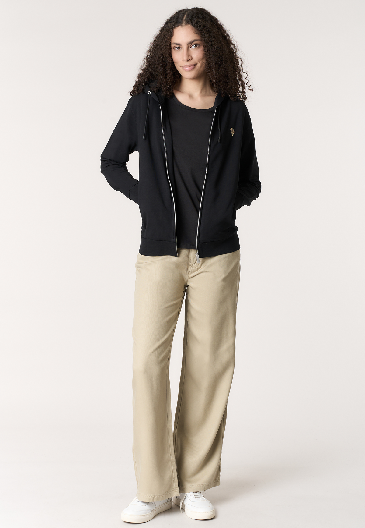 Felpa da donna in cotone con cappuccio e chiusura full zip