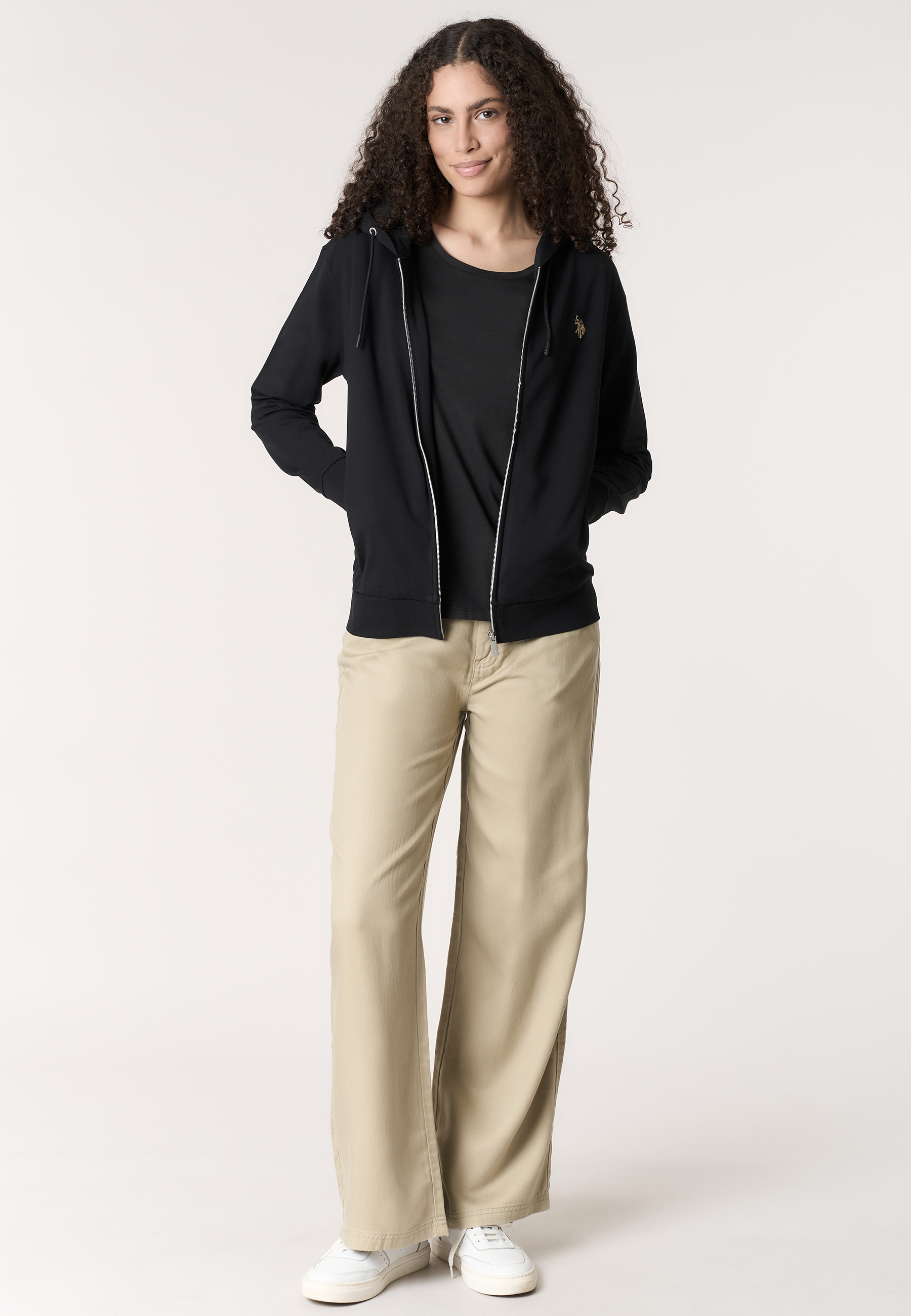 Felpa da donna in cotone con cappuccio e chiusura full zip