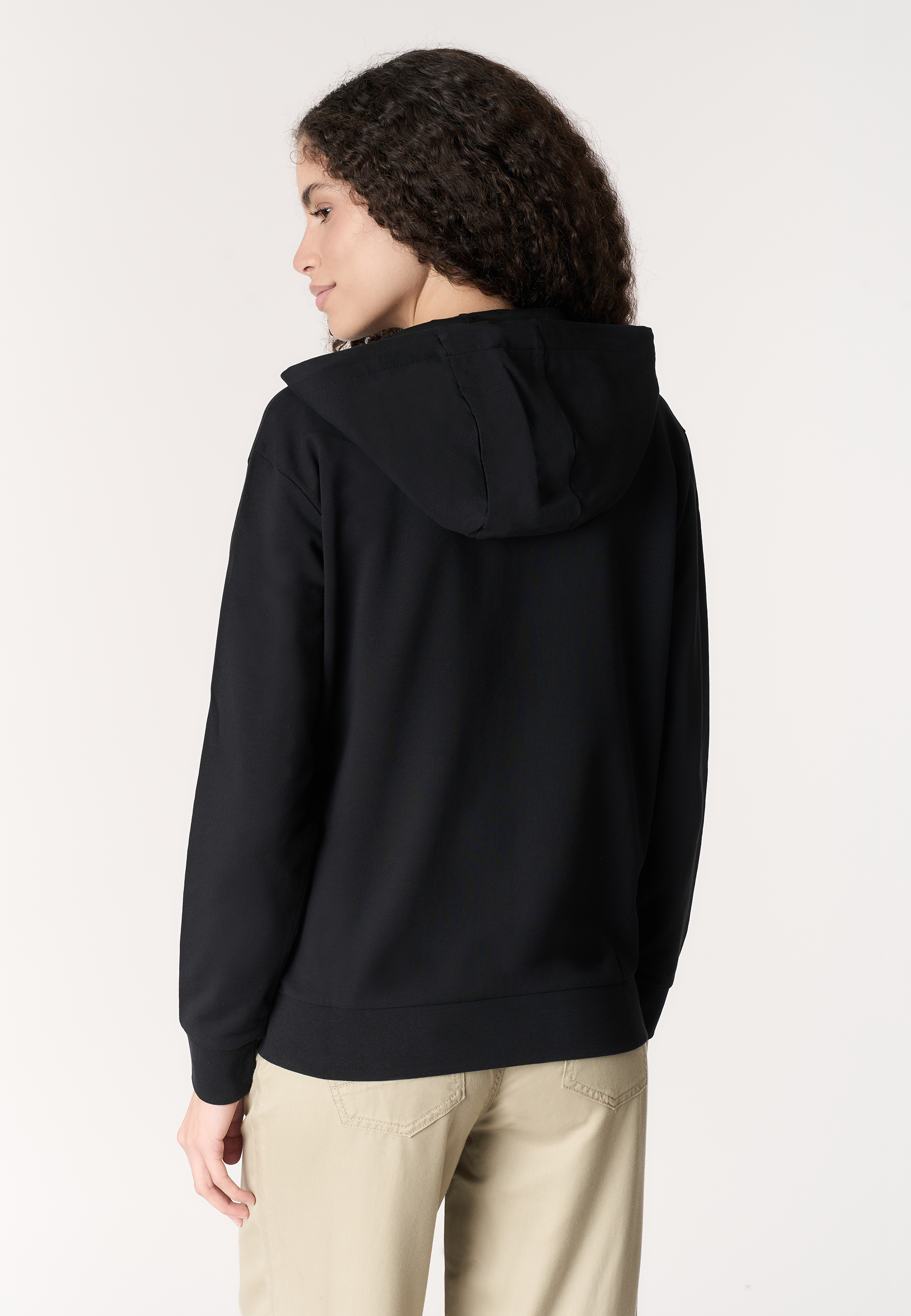 Felpa da donna in cotone con cappuccio e chiusura full zip