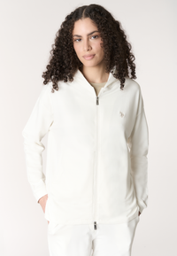 Felpa da donna full zip con cappuccio in misto cotone e modale