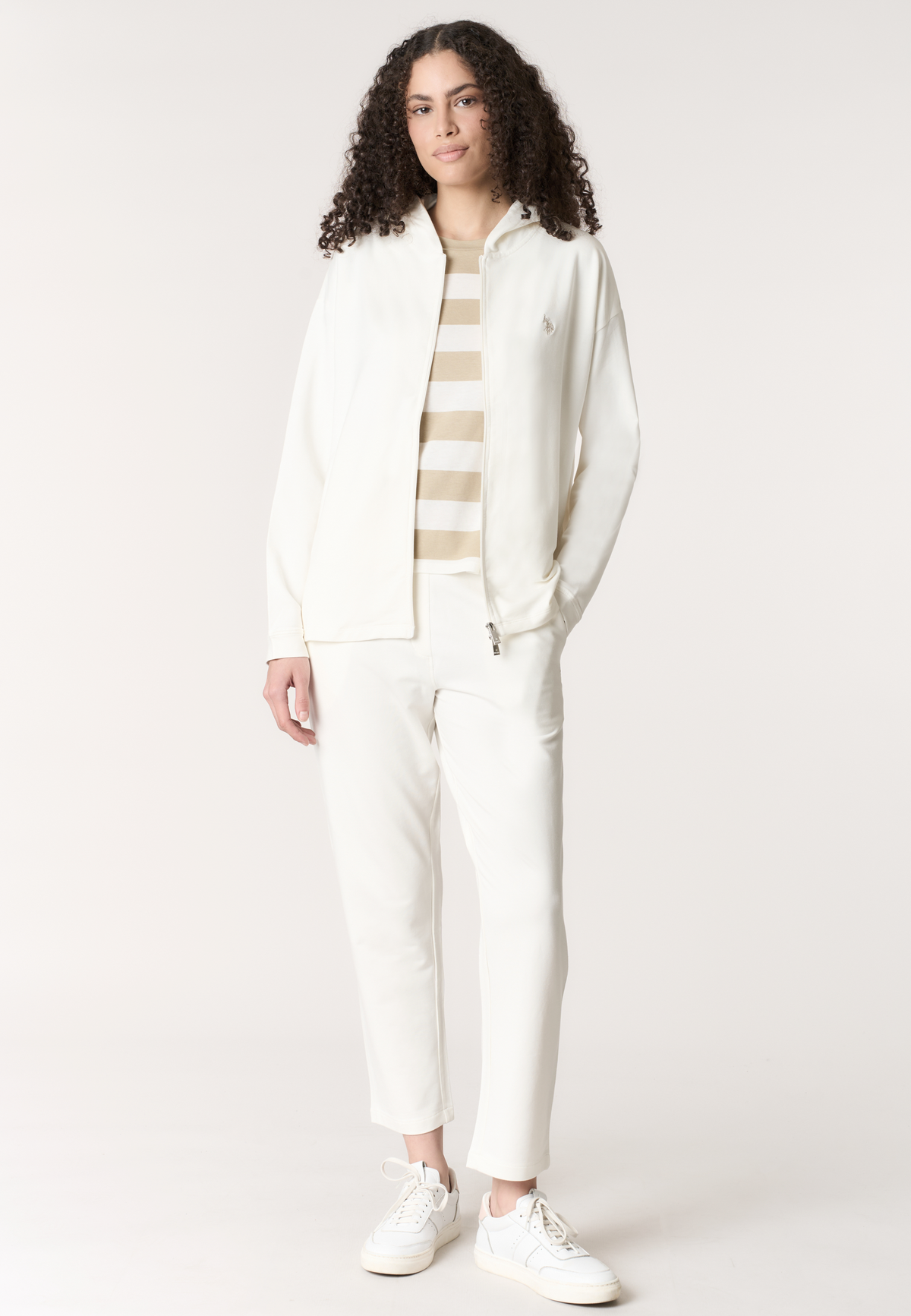 Felpa da donna full zip con cappuccio in misto cotone e modale