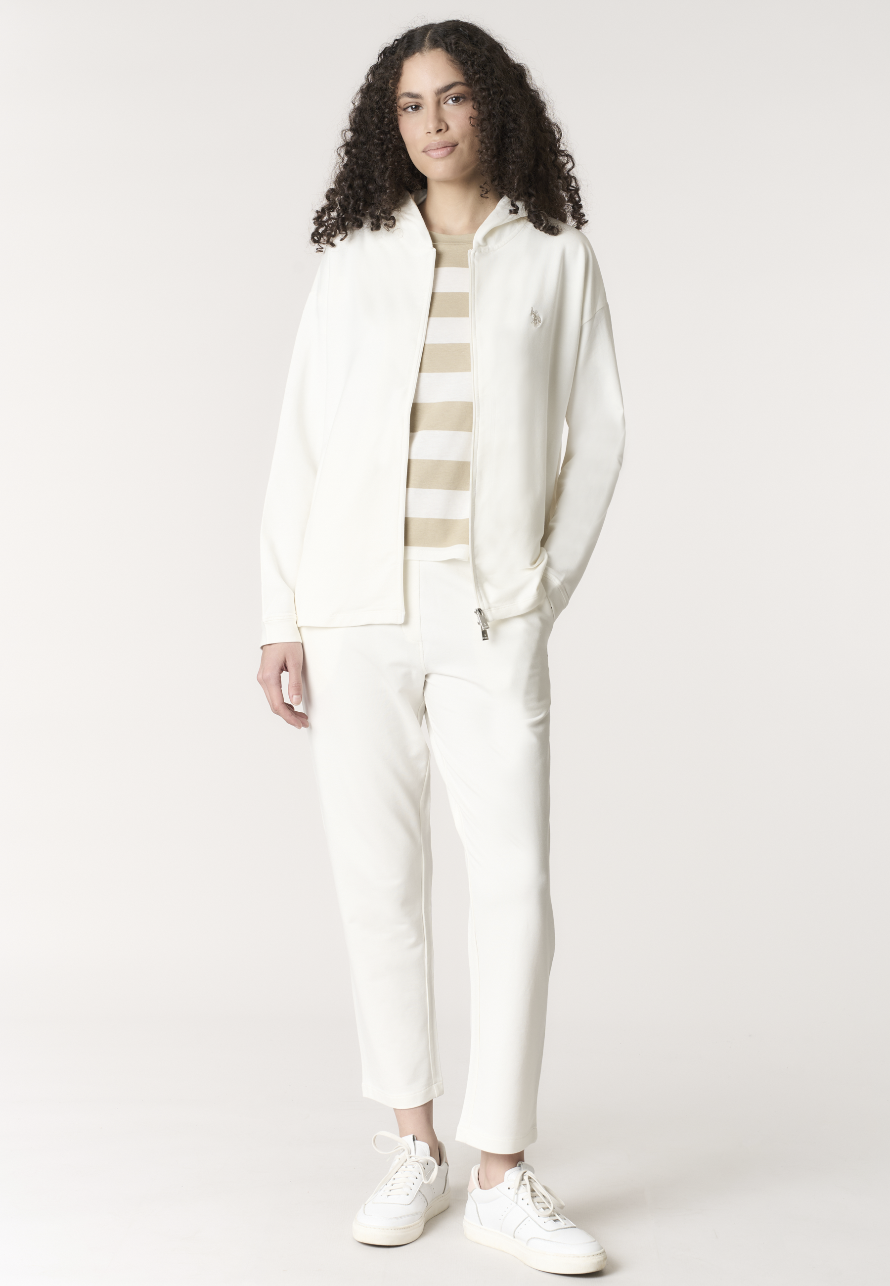 Felpa da donna full zip con cappuccio in misto cotone e modale