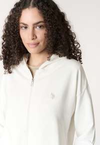 Felpa da donna full zip con cappuccio in misto cotone e modale