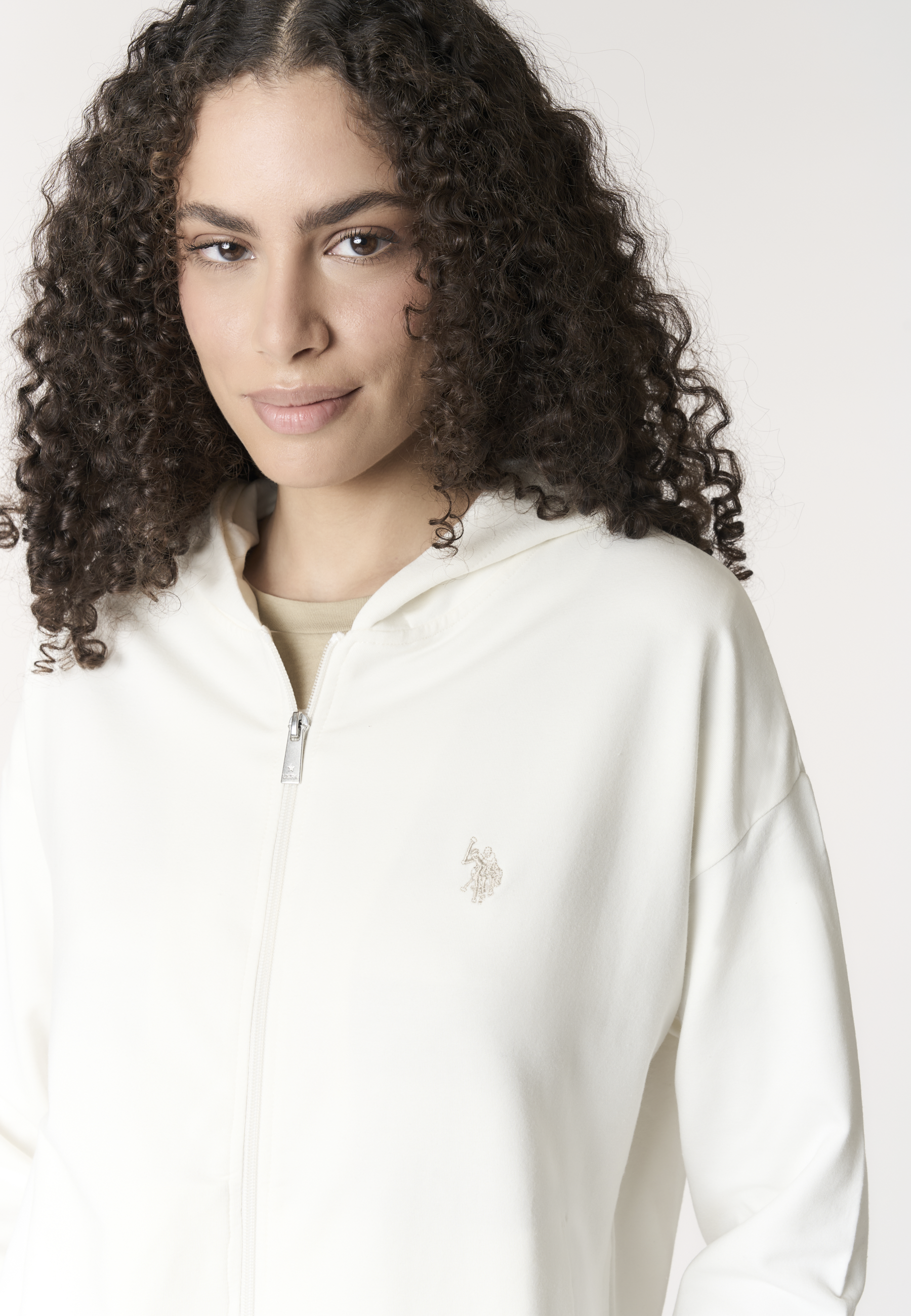 Felpa da donna full zip con cappuccio in misto cotone e modale