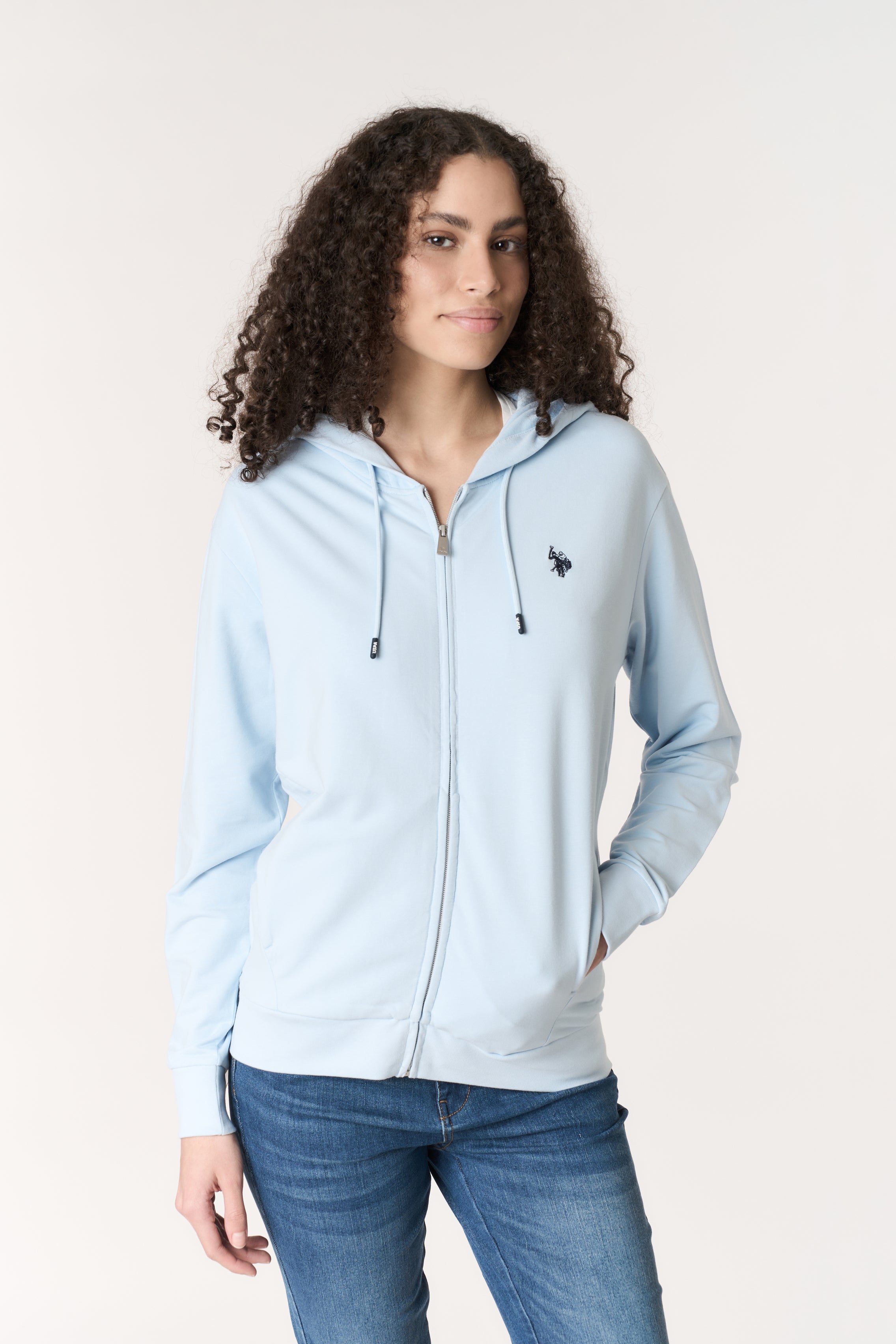 Felpa da donna in cotone con cappuccio e chiusura full zip