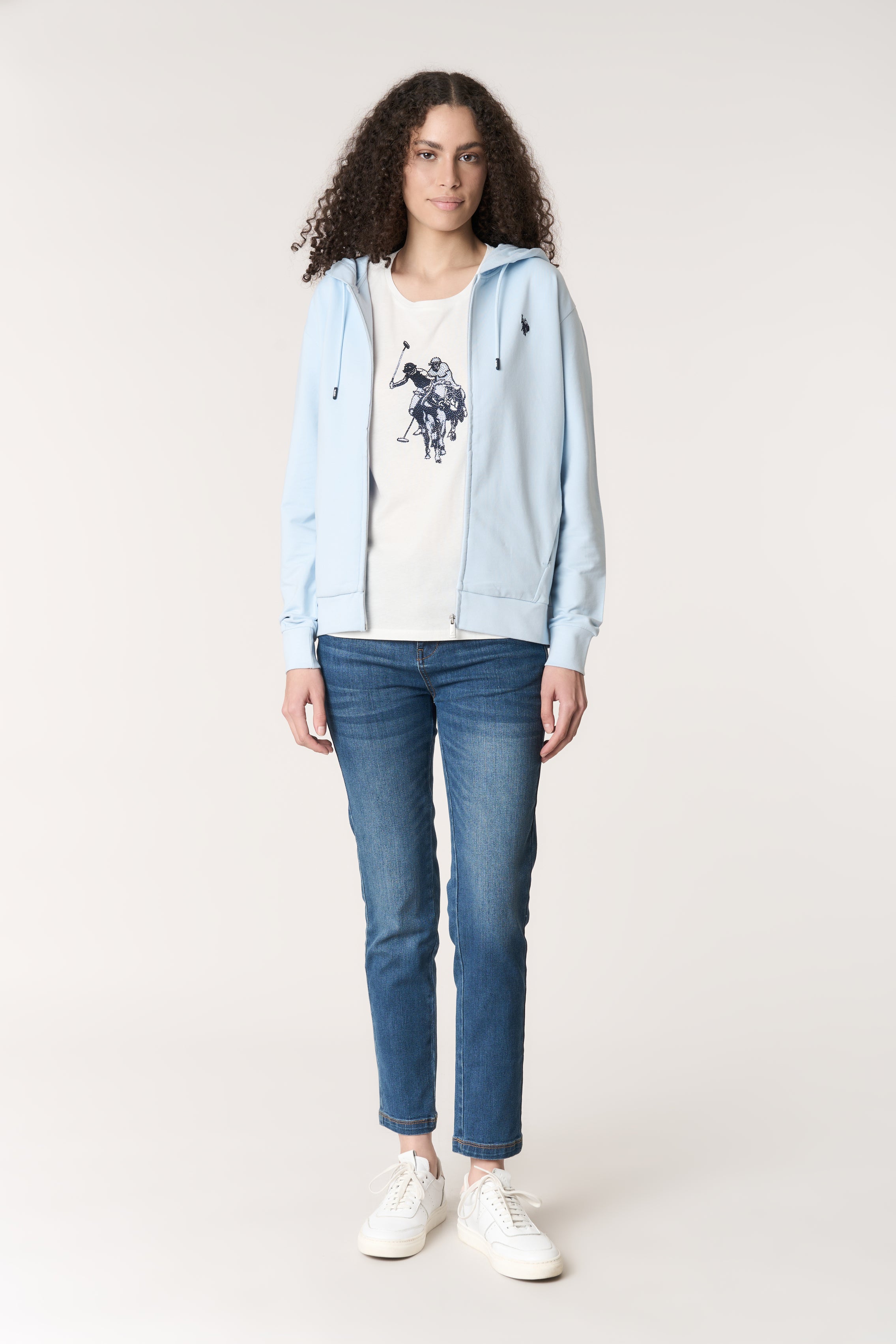 Felpa da donna in cotone con cappuccio e chiusura full zip