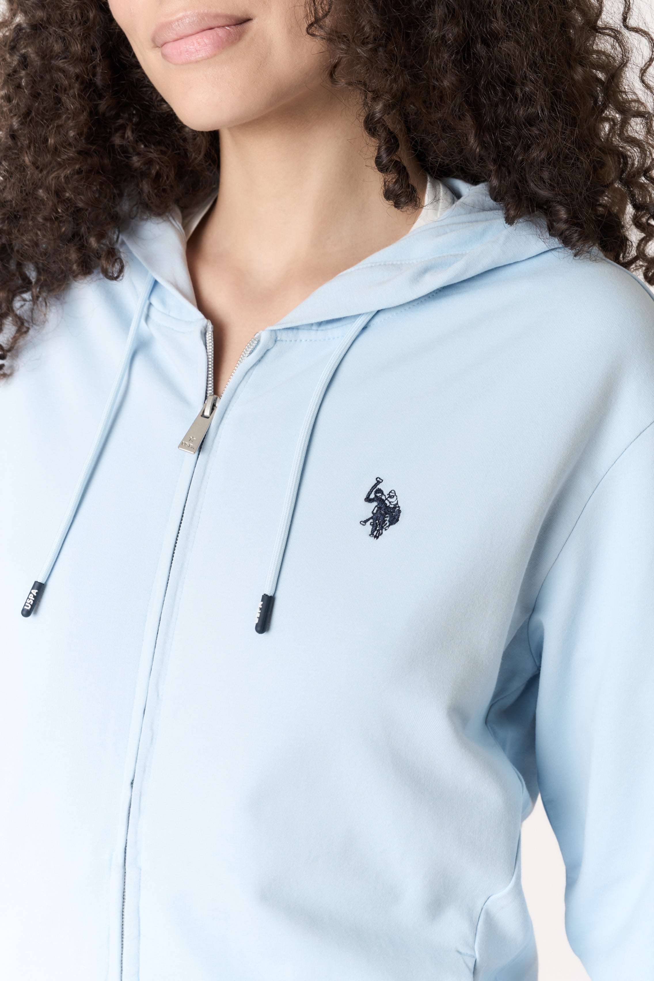 Felpa da donna in cotone con cappuccio e chiusura full zip