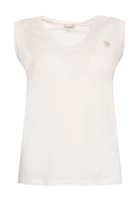 T-shirt smanicata in cotone con scollo a V