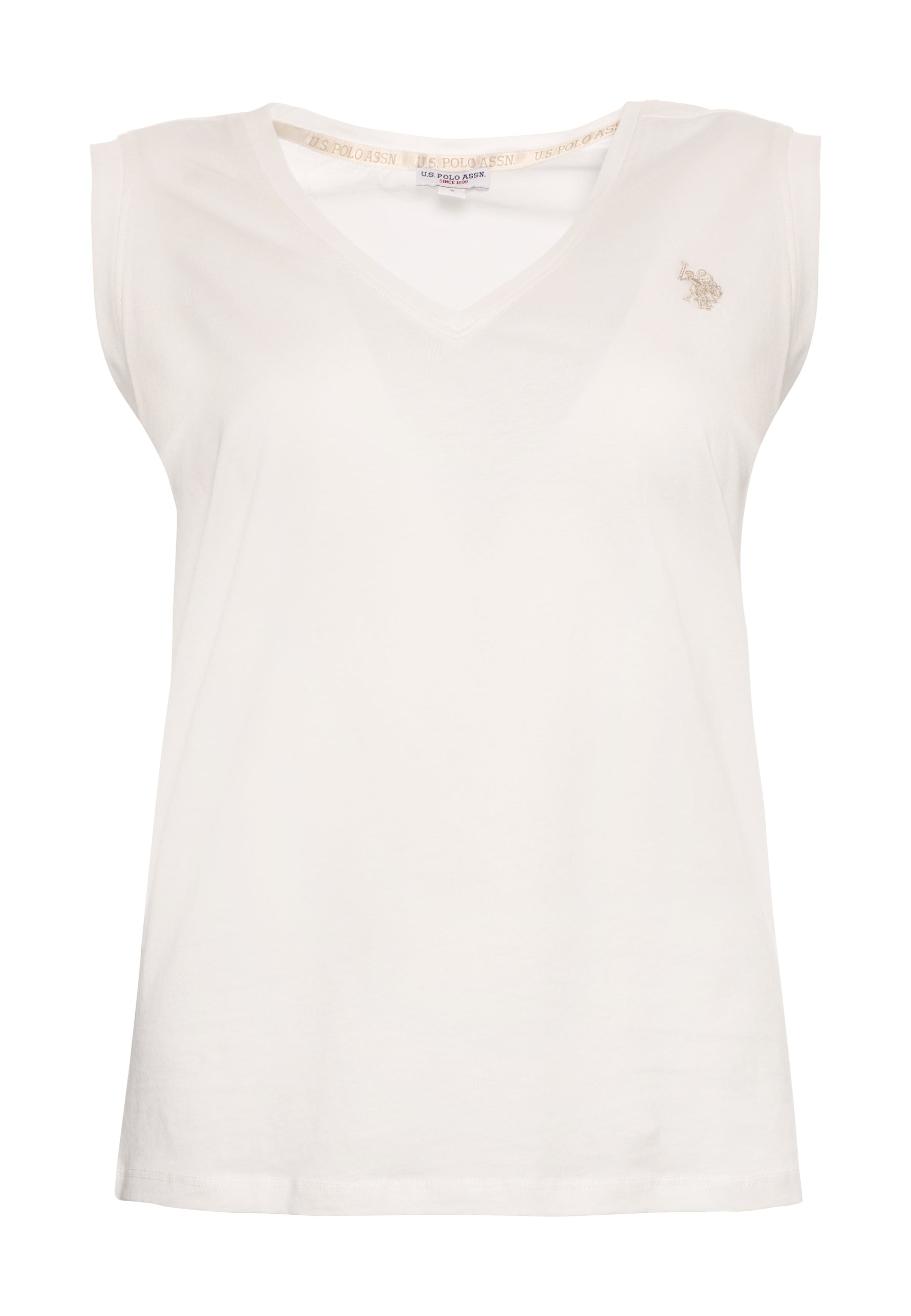 T-shirt smanicata in cotone con scollo a V