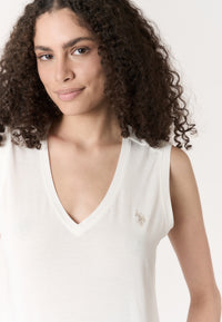 T-shirt smanicata in cotone con scollo a V