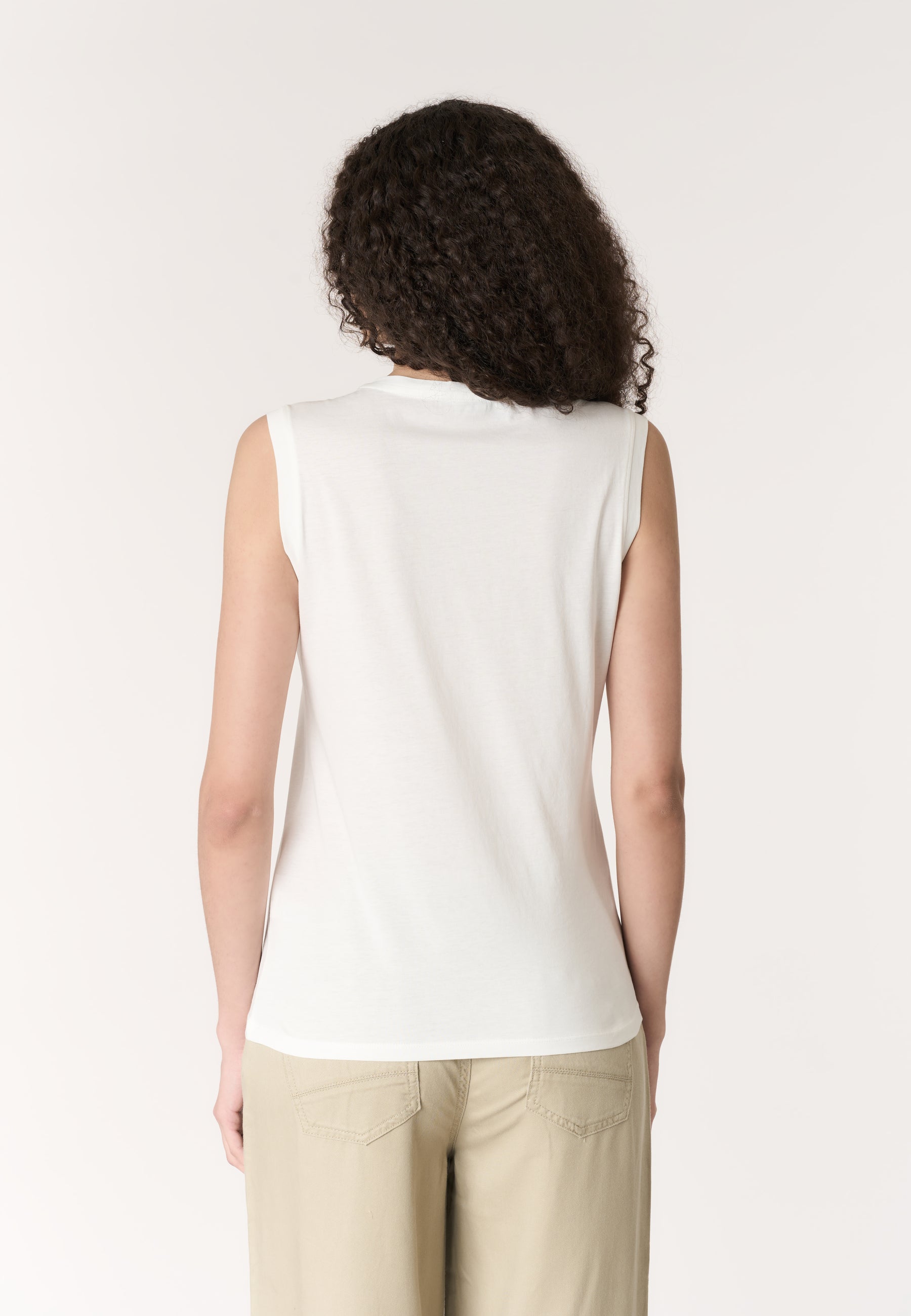 T-shirt smanicata in cotone con scollo a V
