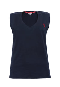 T-shirt smanicata in cotone con scollo a V