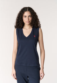 T-shirt smanicata in cotone con scollo a V