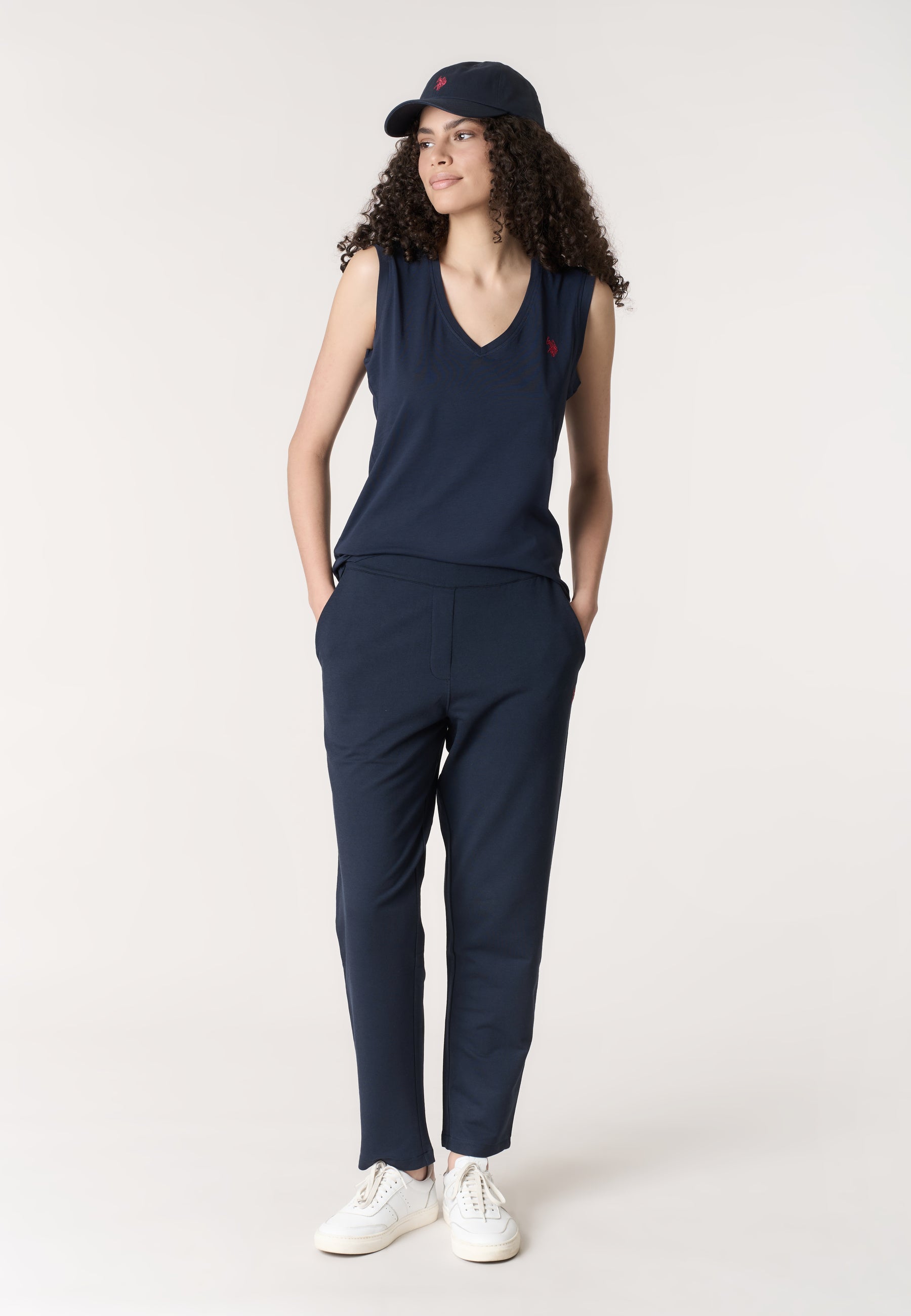 T-shirt smanicata in cotone con scollo a V