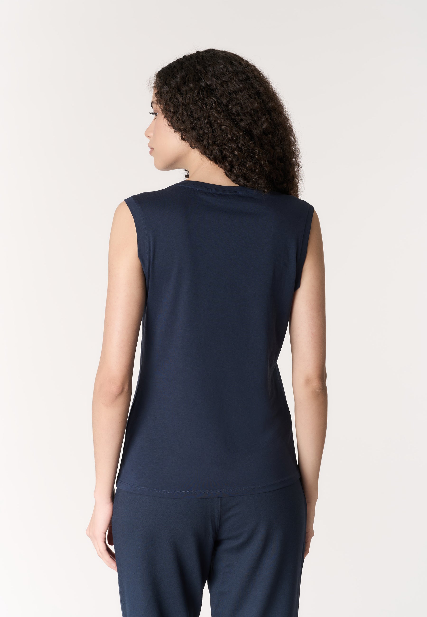 T-shirt smanicata in cotone con scollo a V