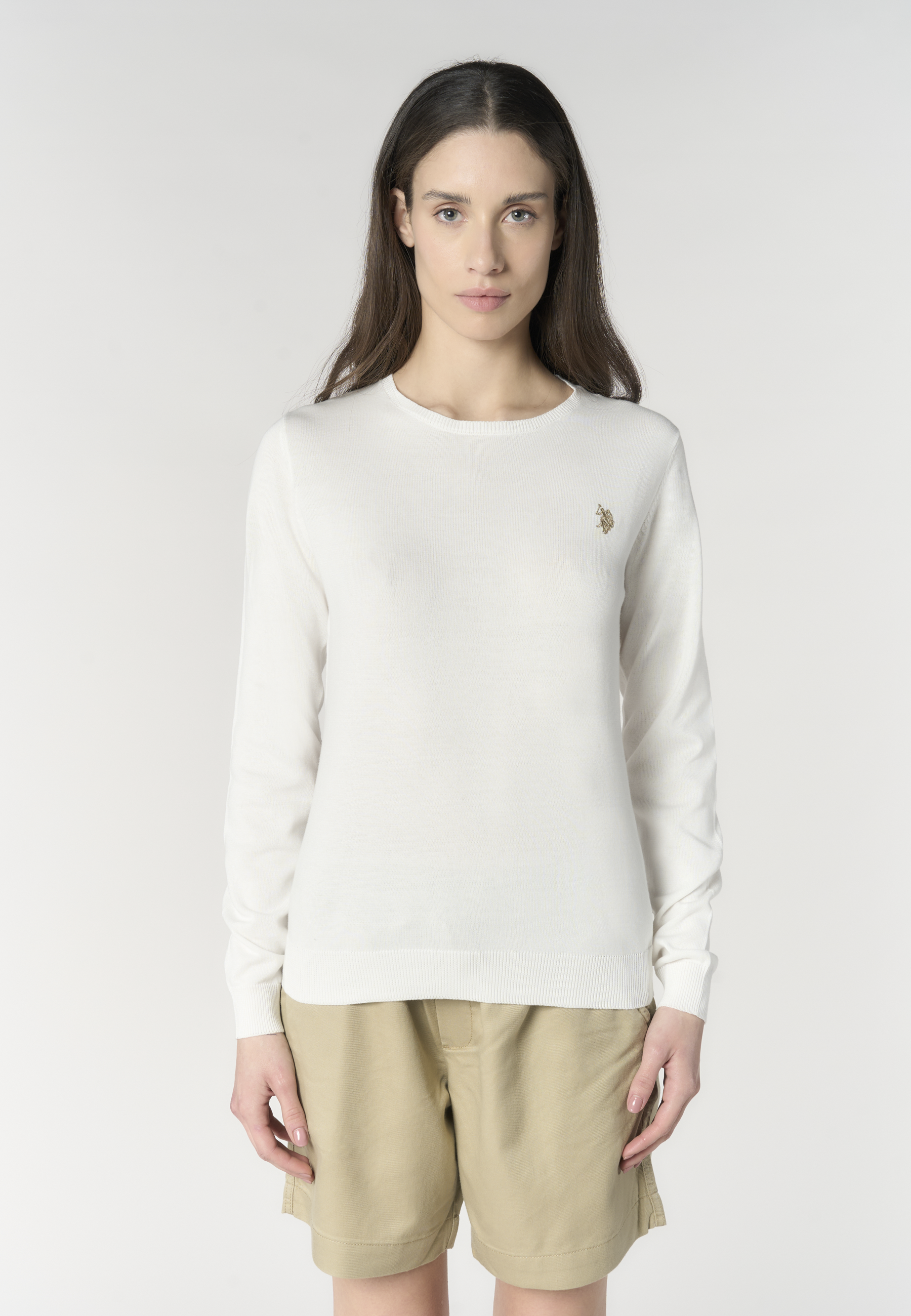 Maglia girocollo da donna in cotone con logo