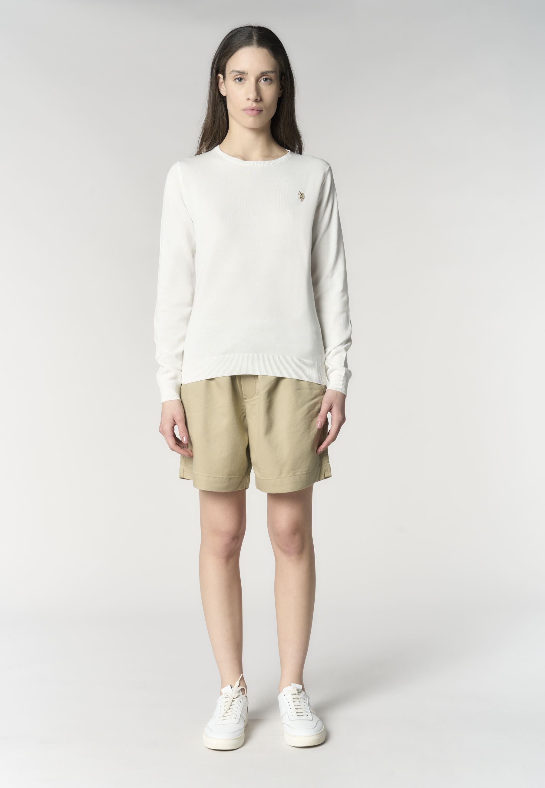 Maglia girocollo da donna in cotone con logo
