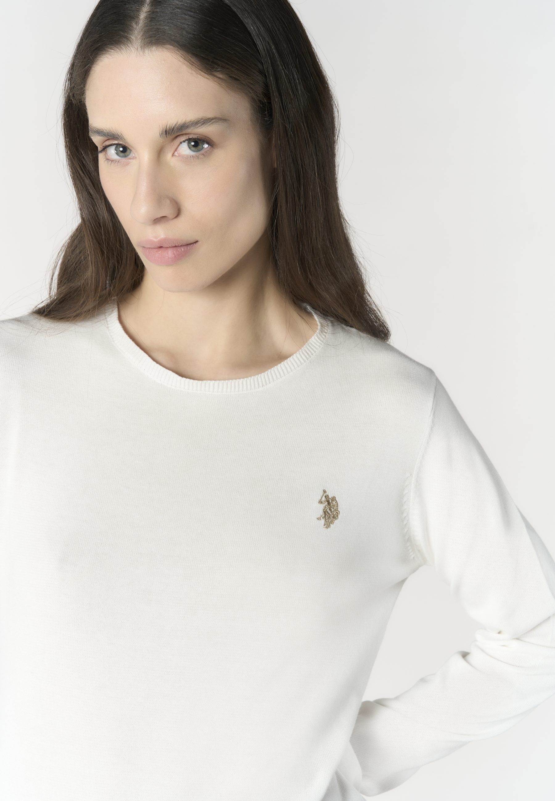 Maglia girocollo da donna in cotone con logo