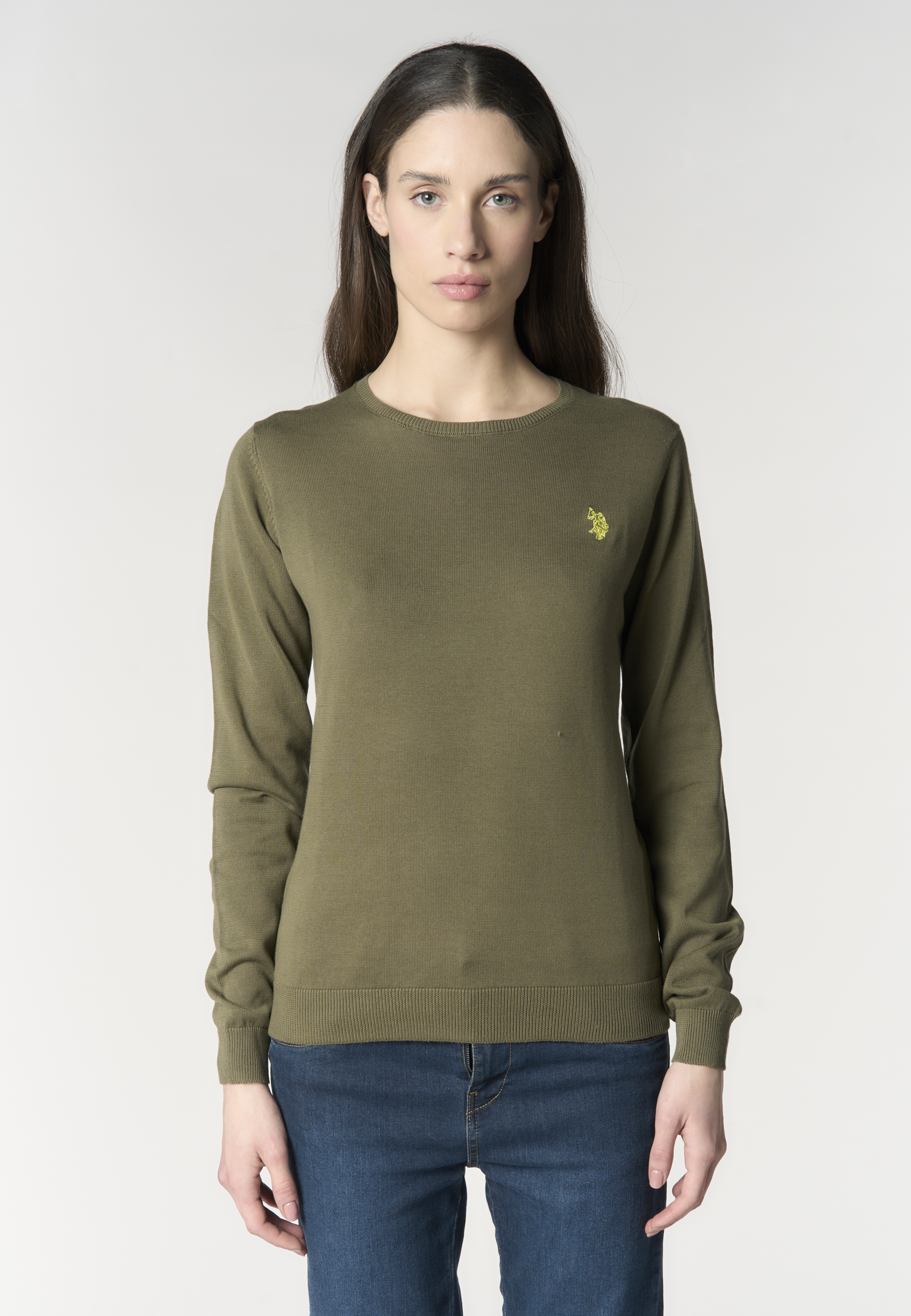 Maglia girocollo da donna in cotone con logo