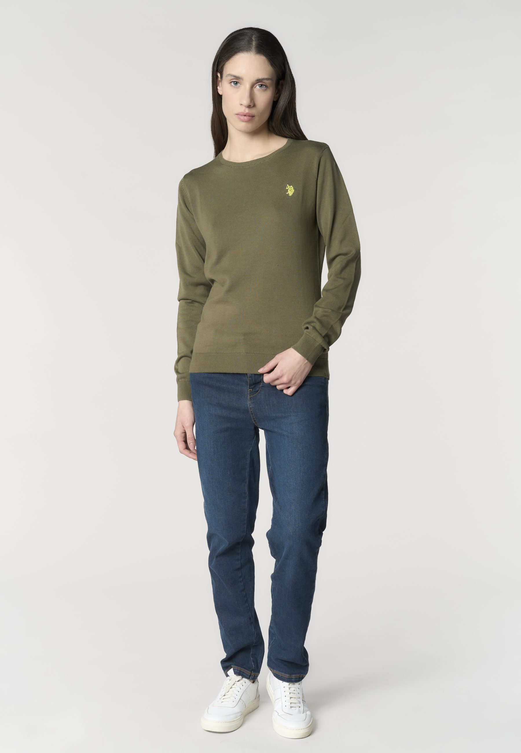 Maglia girocollo da donna in cotone con logo