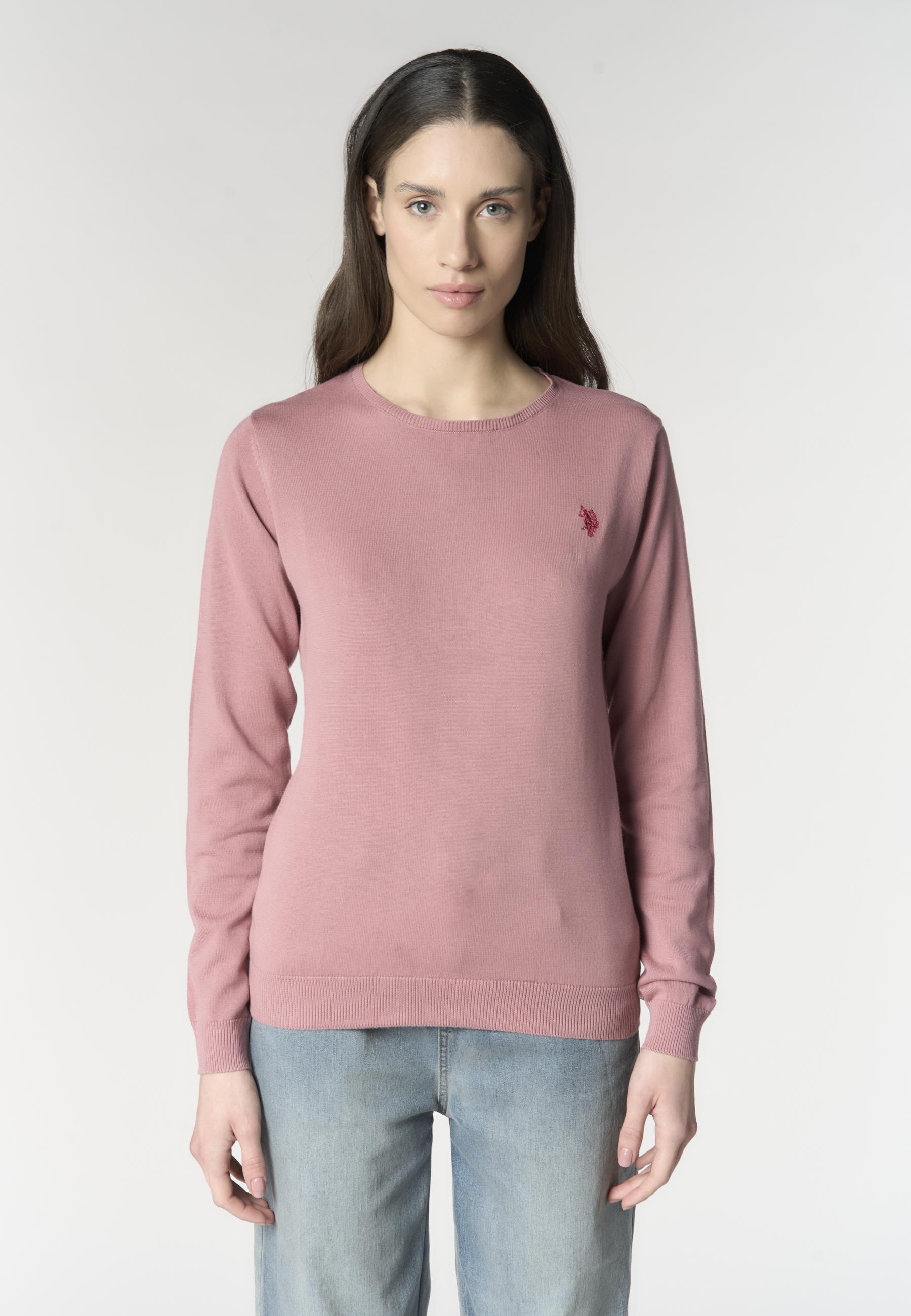 Maglia girocollo da donna in cotone con logo