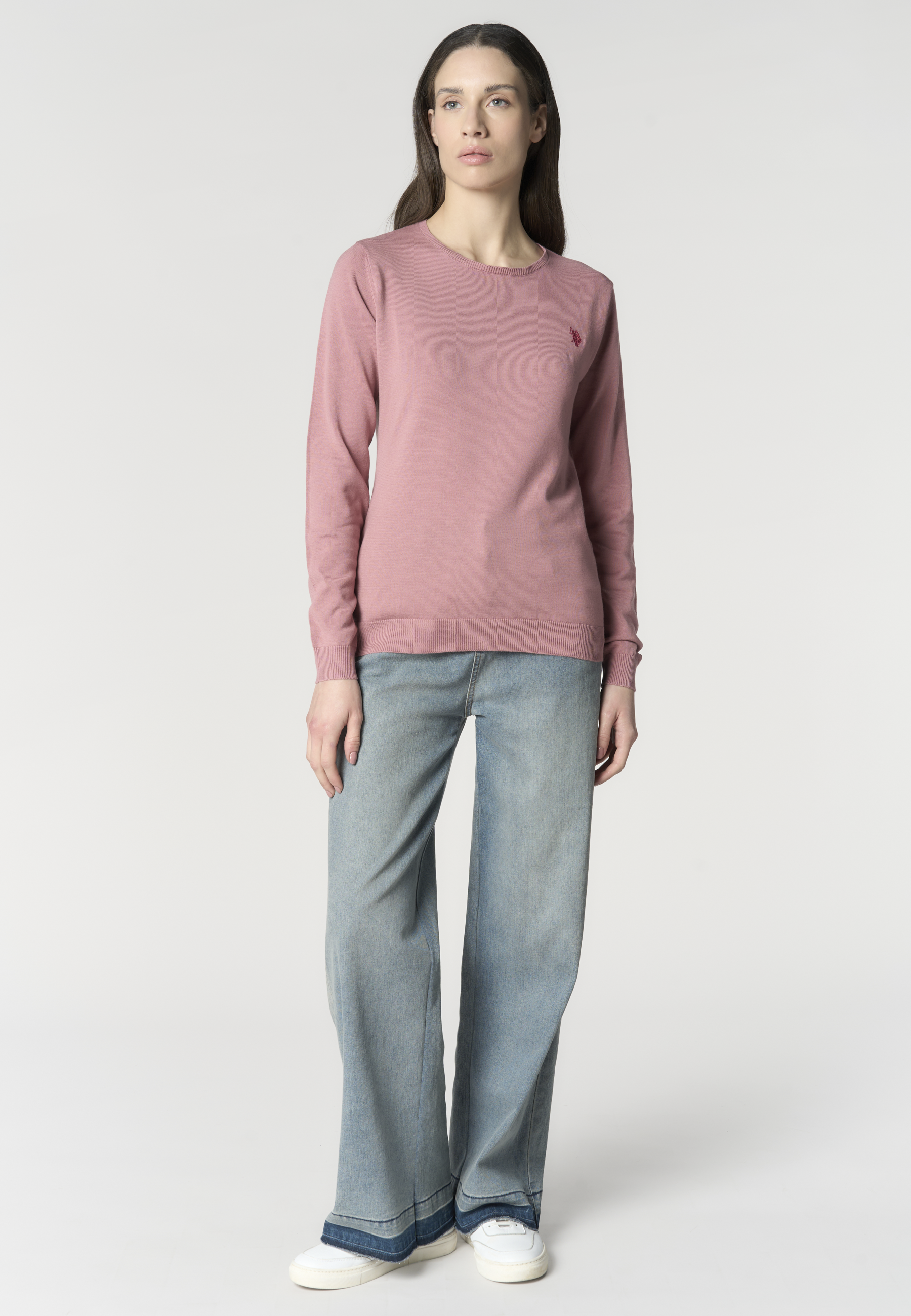 Maglia girocollo da donna in cotone con logo