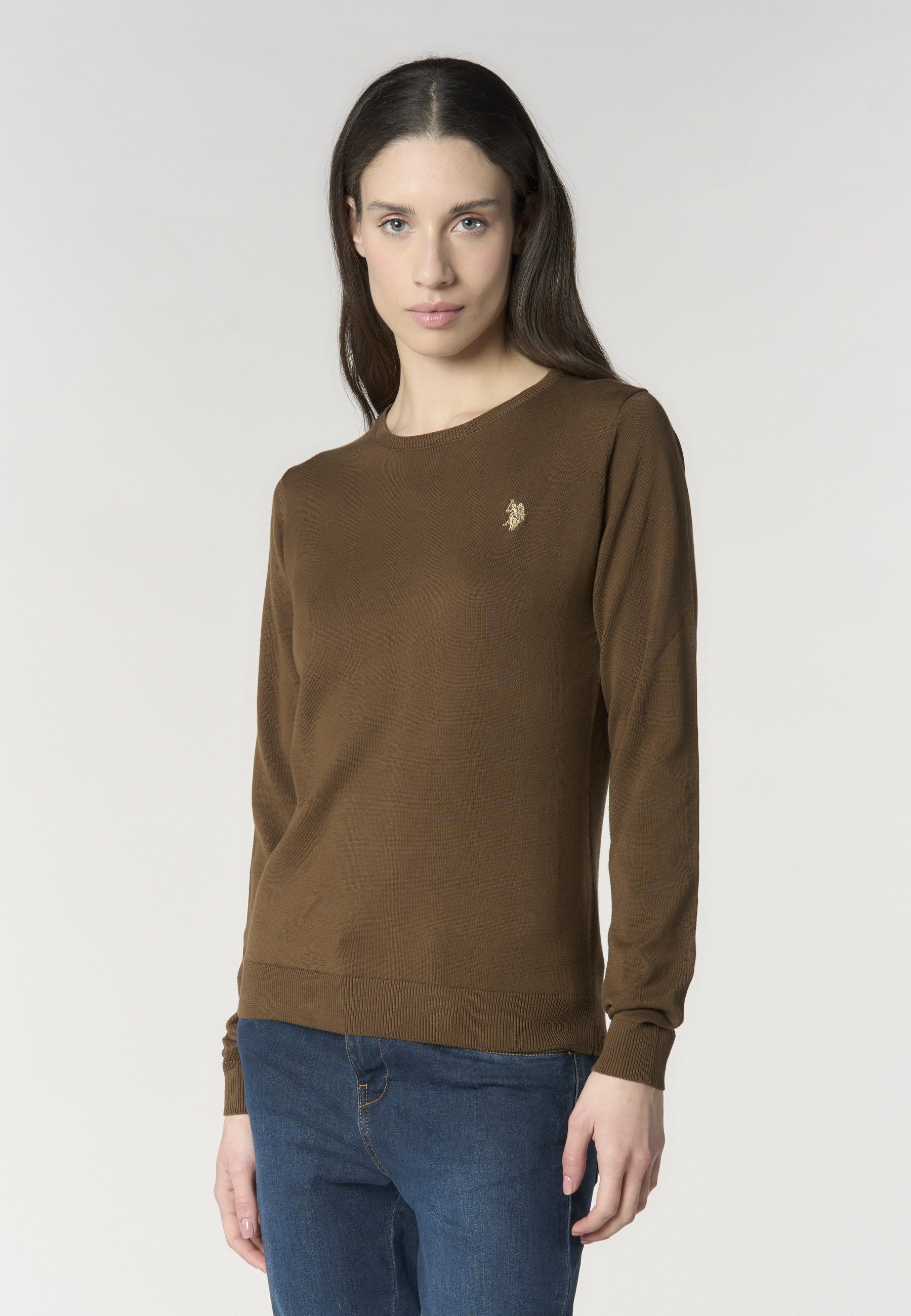 Maglia girocollo da donna in cotone con logo