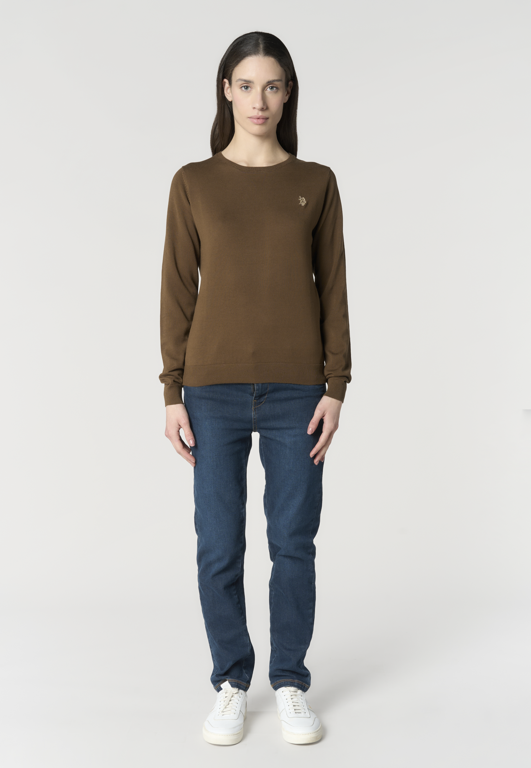 Maglia girocollo da donna in cotone con logo