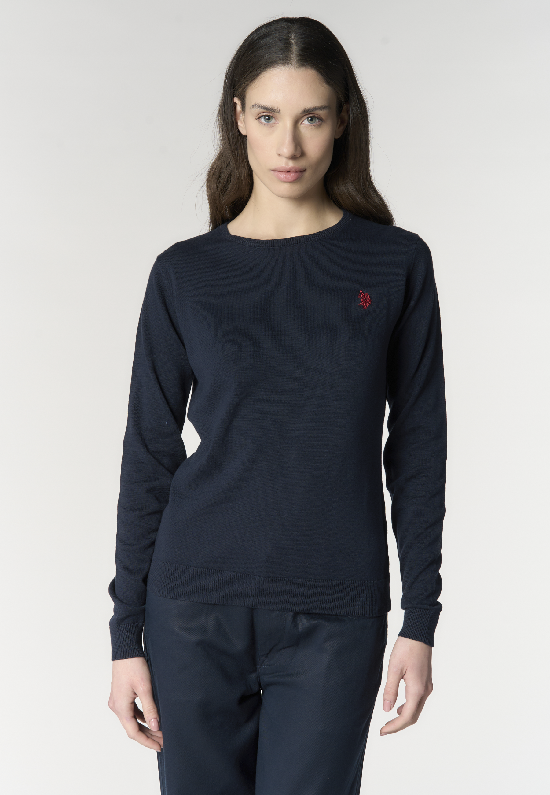 Maglia girocollo da donna in cotone con logo