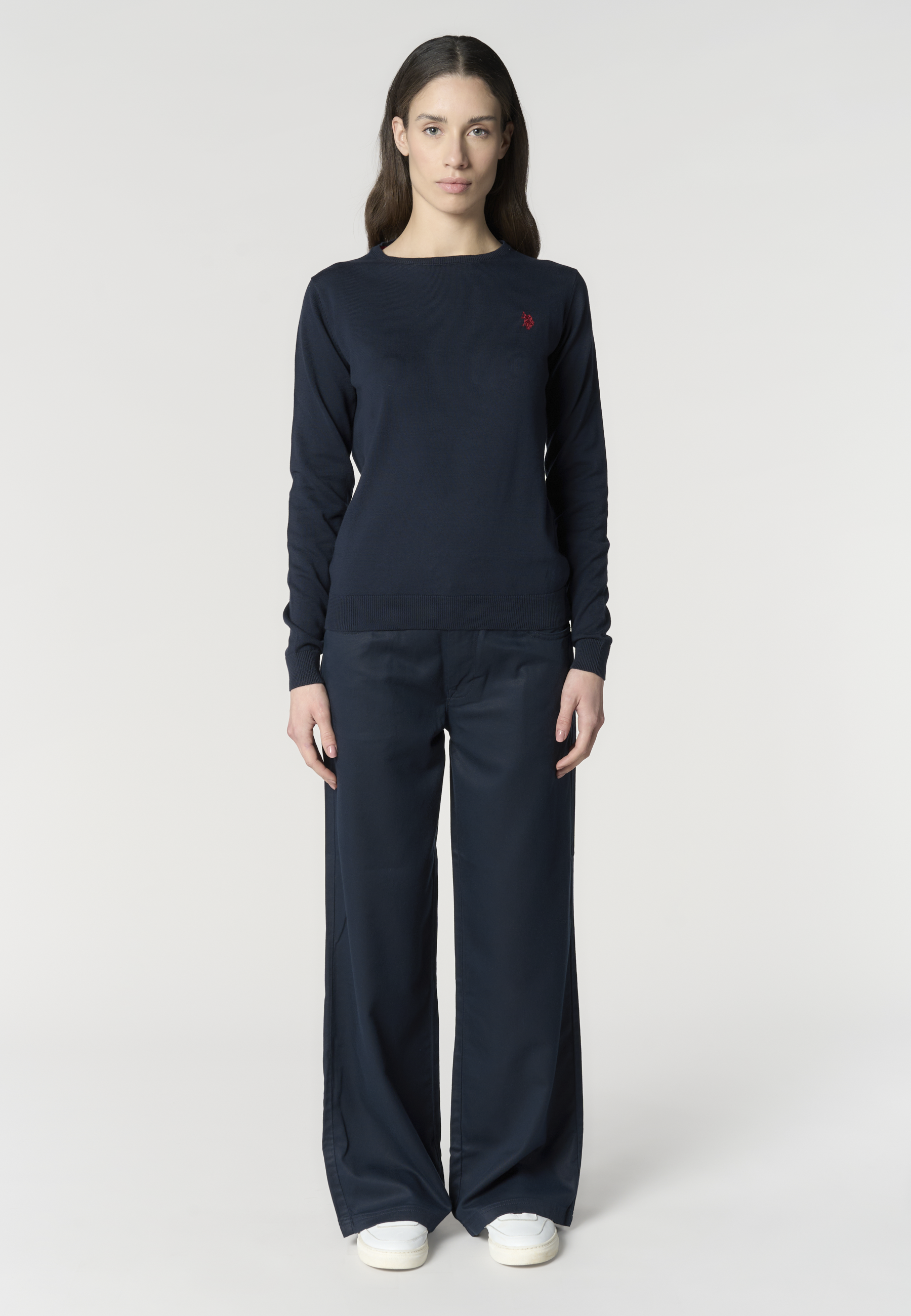 Maglia girocollo da donna in cotone con logo