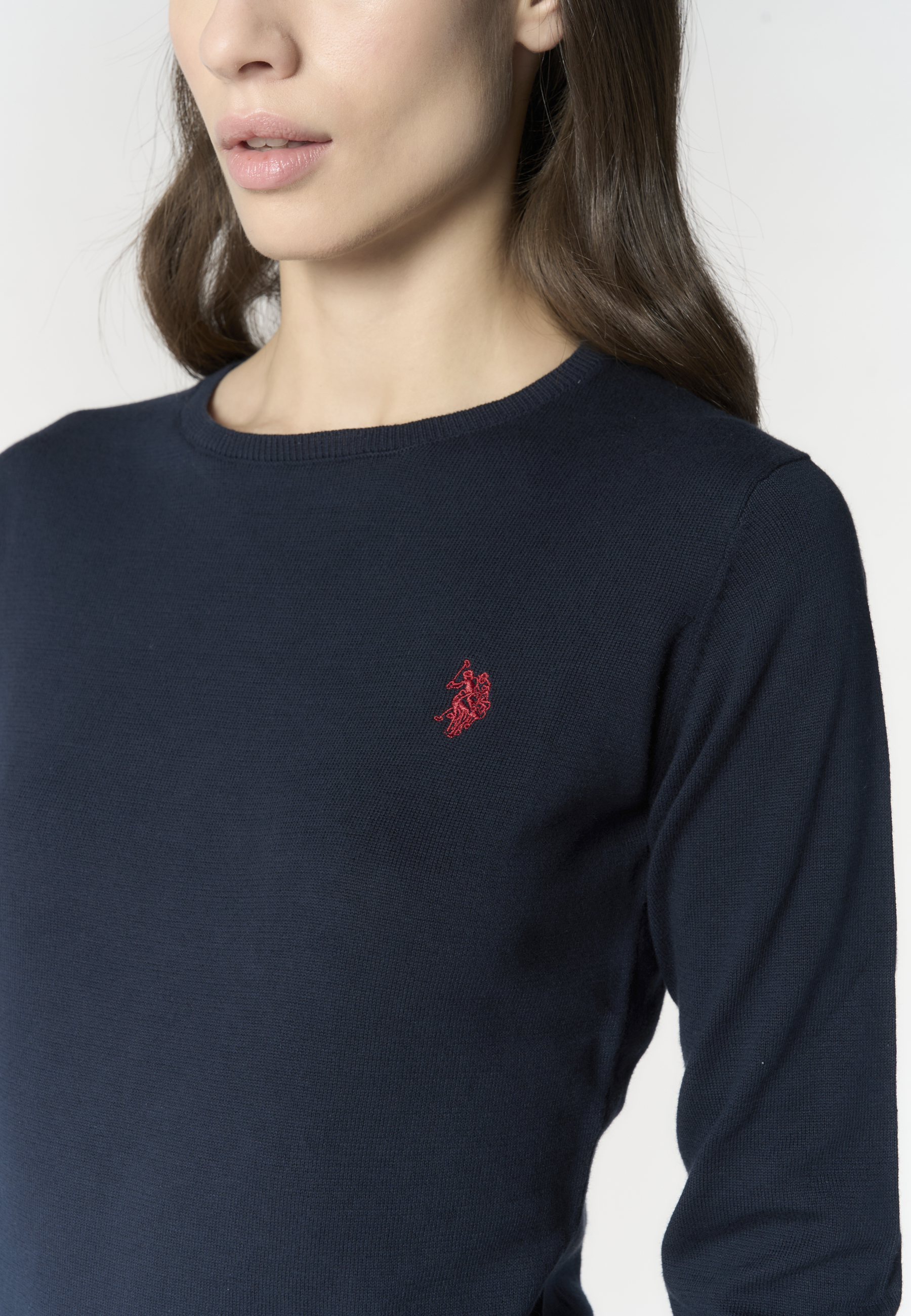 Maglia girocollo da donna in cotone con logo